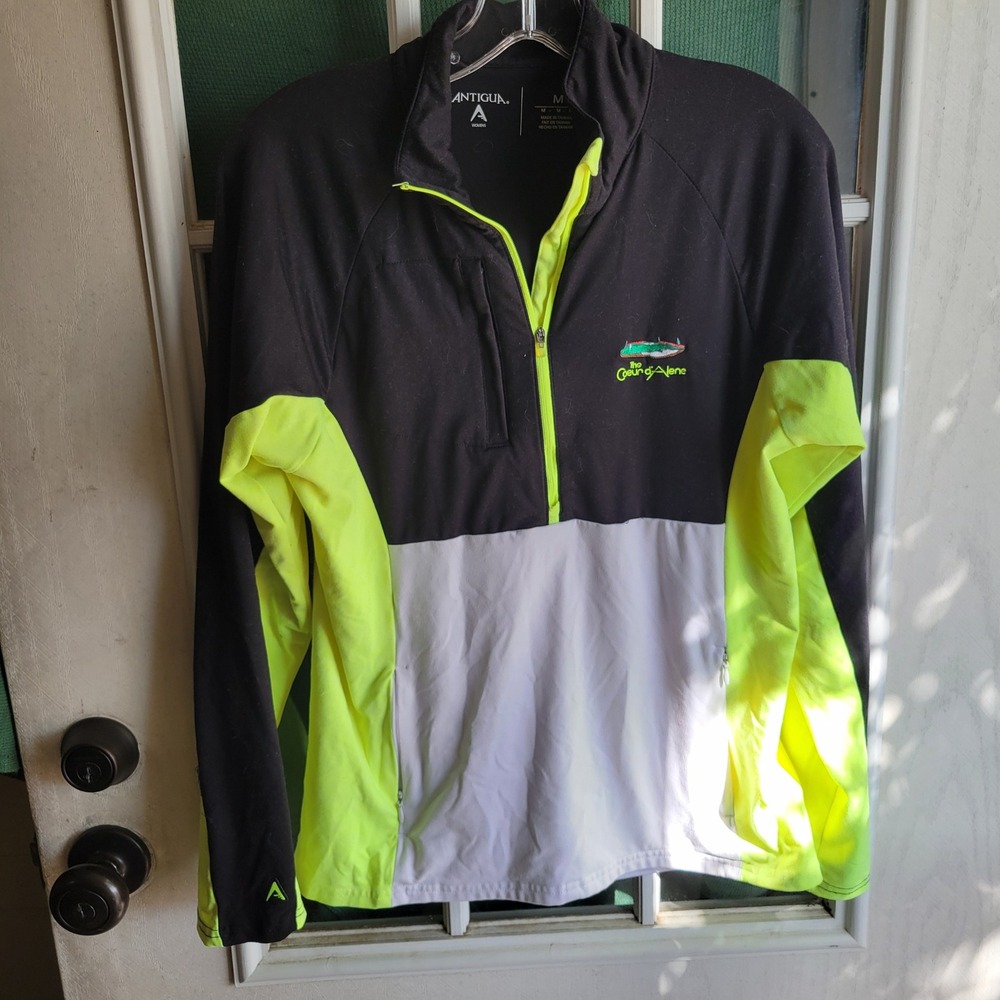 Antigua Womens Quarter Zip Pullover Black‎ Neon Yellow Colorblock Size M Pocket